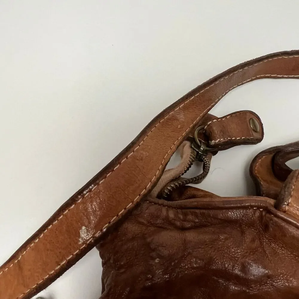 LANGELLOTTI Brown Woven Italian Leather Tote Hobo Handbag Large Distressed Boho